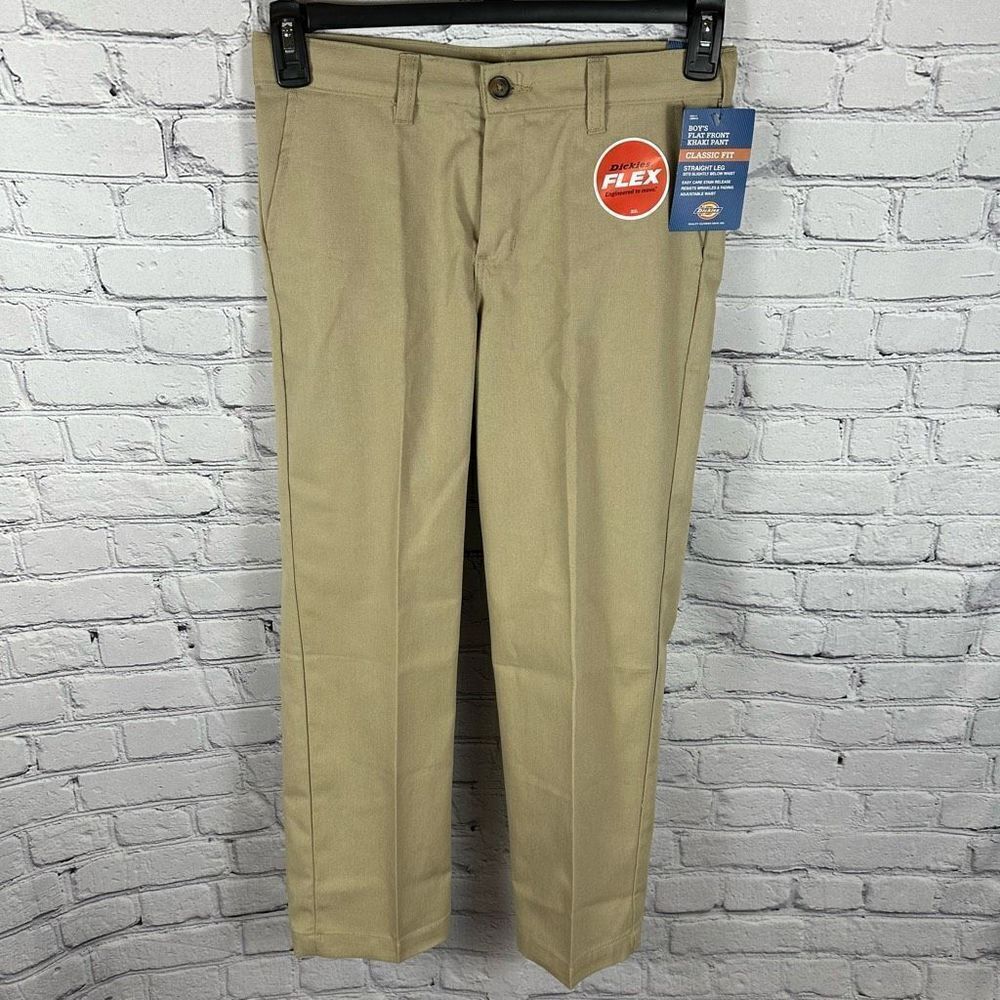 Dickies Boys Classic Fit Pants Straight Leg Flat Front Desert Tan 10 Husky NWT